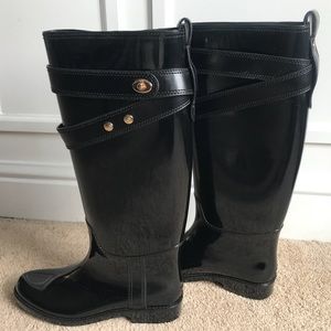 Coach Talia Black Rain Boots 8 Excellent Condition